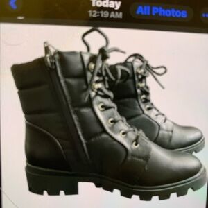 Marc Fisher Black puffer hiker combat lace up quilted Boots.